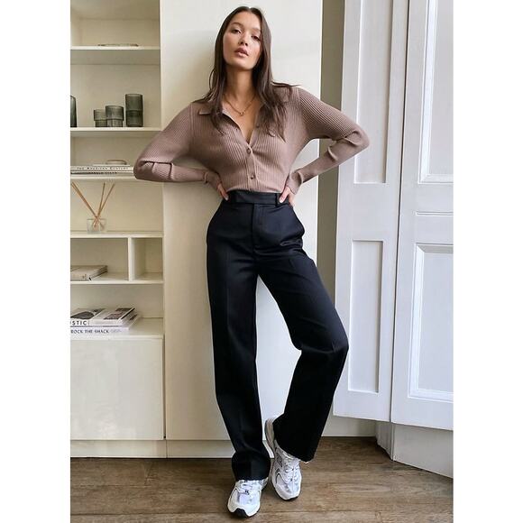Babaton Black High Waisted Agency Twill Wool Cashmere Pants Size 8 Modest Casual - Picture 1 of 13